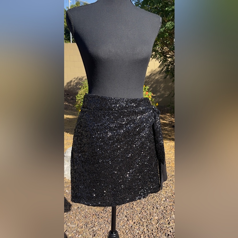 House of Harlow 1960 Black sequin side tie embellished mini skirt Party M L